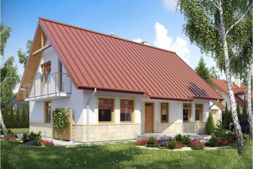 Projekt domu Chociejów DM-6149, parterowy z poddaszem mieszkalnym, z garażem, częściowo podpiwniczony - kolorystyka wersja 1