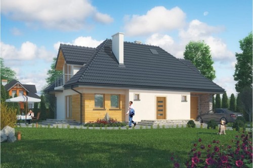 Projekt domu Zielonki N DM-6332 N, parterowy z poddaszem mieszkalnym, bez podpiwniczenia, z garażem - kolorystyka wersja 1