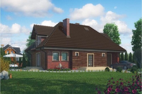 Projekt domu Zielonki N DM-6332 N, parterowy z poddaszem mieszkalnym, bez podpiwniczenia, z garażem - kolorystyka wersja 2