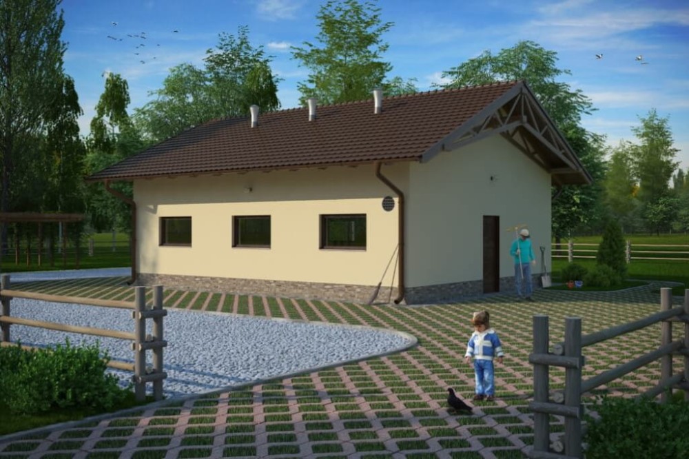 Projekt tuczarni ZG-64,  parterowy, niepodpiwniczony, bez poddasza - kolorystyka wersja 1