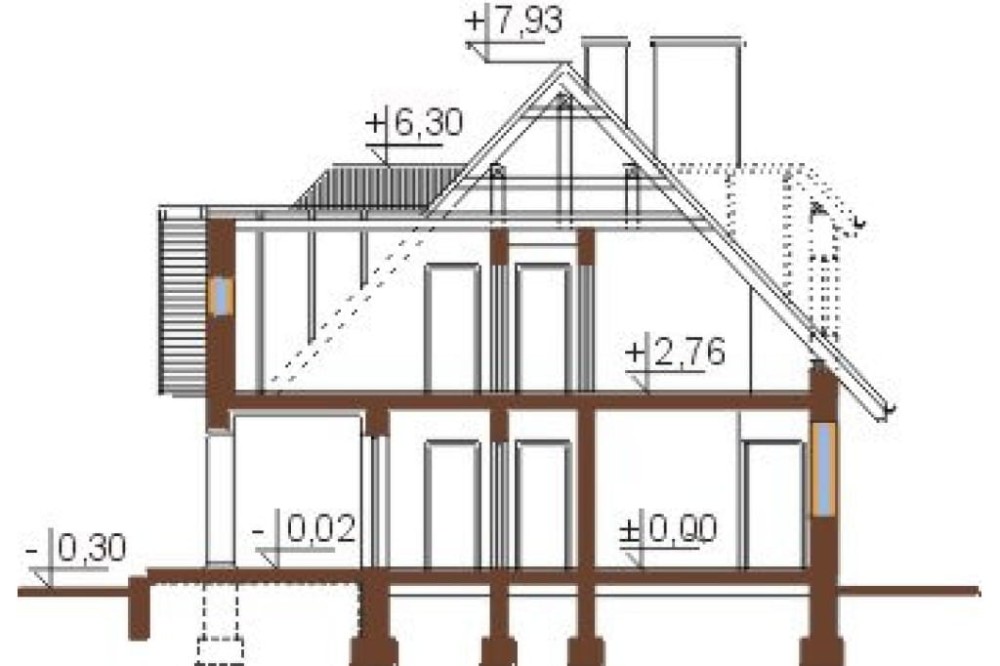 Projekt domu Lipnica 2 L-5502, parterowy z poddaszem mieszkalnym, bez podpiwniczenia  - przekrój A-A