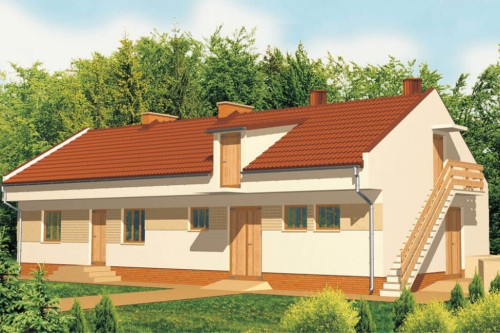 Projekt obory ZG-19, parterowy, częściowo podpiwniczony, ze strychem - kolorystyka wersja 1