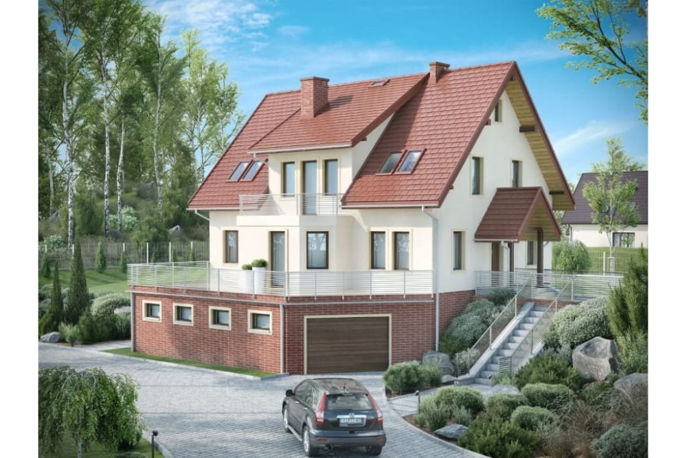 Projekt domu Cyniów 2 L-6547, parterowy z poddaszem użytkowym i podpiwniczeniem, jednorodzinny-kolorystyka wersja 2