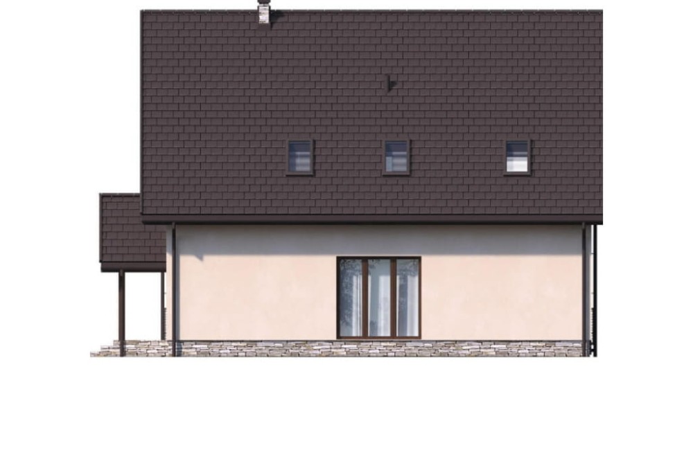 Projekt domu Cyniów 2 L-6547, parterowy z poddaszem mieszkalnym, częściowo podpiwniczony, z garażem - elewacja prawa