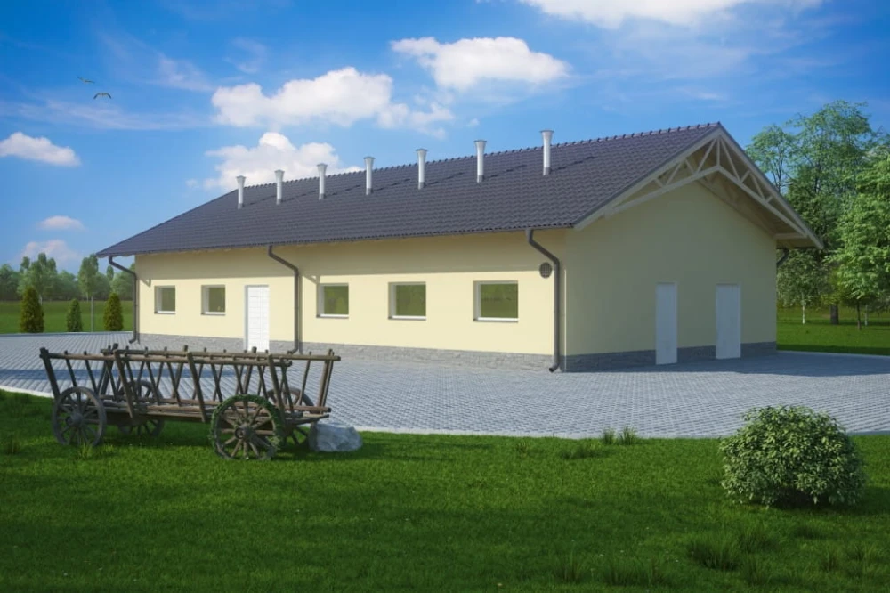 Projekt chlewni ZG-81, parterowy niepodpiwniczony, bez poddasza - kolorystyka wersja 2