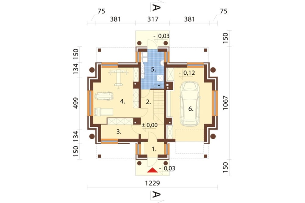 Projekt domu Jastarnia DM-6179, piętrowy, z garażem, z poddaszem mieszkalnym, bez podpiwniczenia - rzut parteru