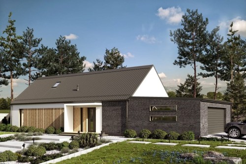 Projekt domu Nezano 2 L-6695, parterowy z poddaszem użytkowym, z garażem dwustanowiskowym - kolorystyka wersja 2