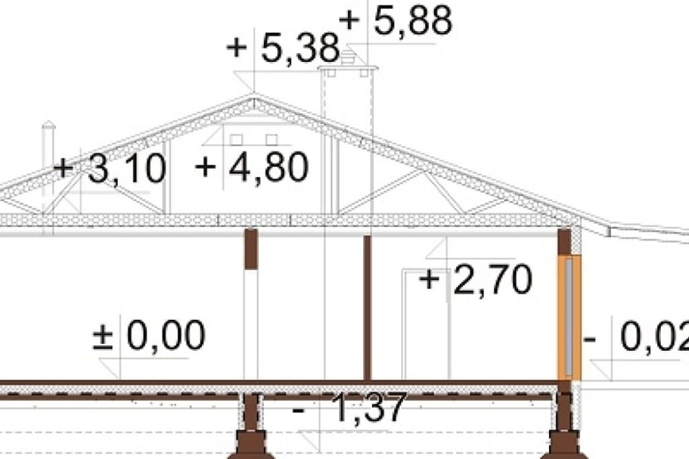 Projekt domu Ariona 2 L-6728,  parterowy, niepodpiwniczony, z garażem jednostanowiskowym - przekrój A-A