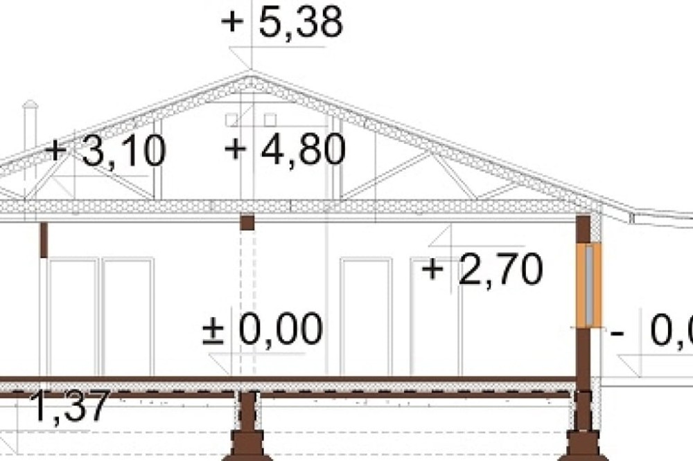 Projekt domu Ariona 2 L-6728,  parterowy, niepodpiwniczony, z garażem jednostanowiskowym - przekrój B-B