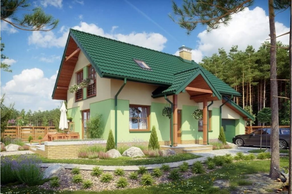 Projekt domu Nerina 2 L-6527, parterowy z poddaszem mieszkalnym, częściowo podpiwniczony - kolorystyka wersja 3