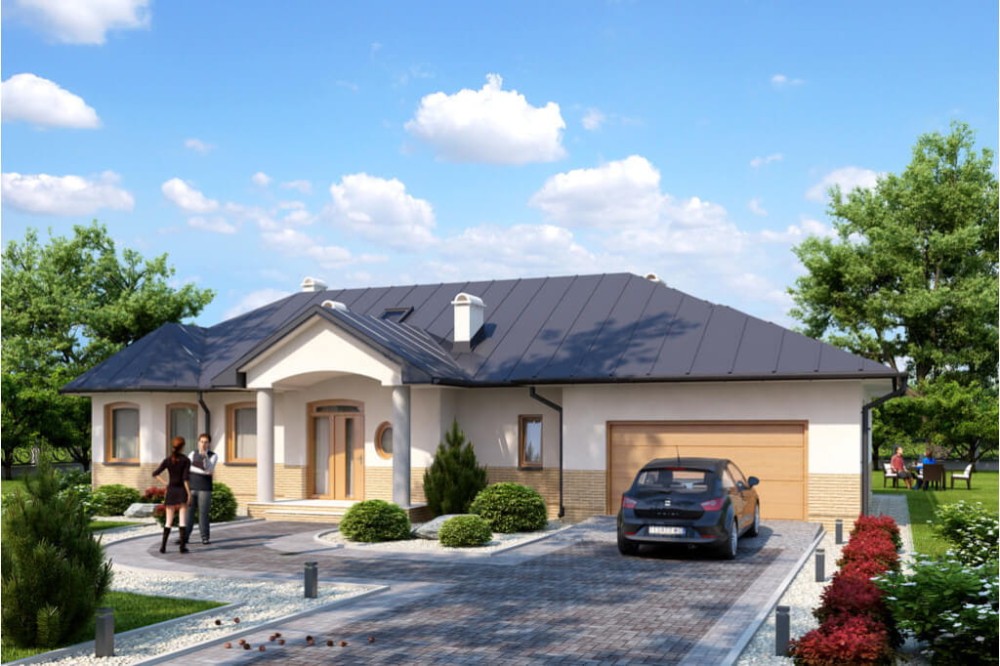 Projekt domu Bogaczewo N L-5508 N, parterowy z poddaszem mieszkalnym, bez podpiwniczenia - kolorystyka wersja 1