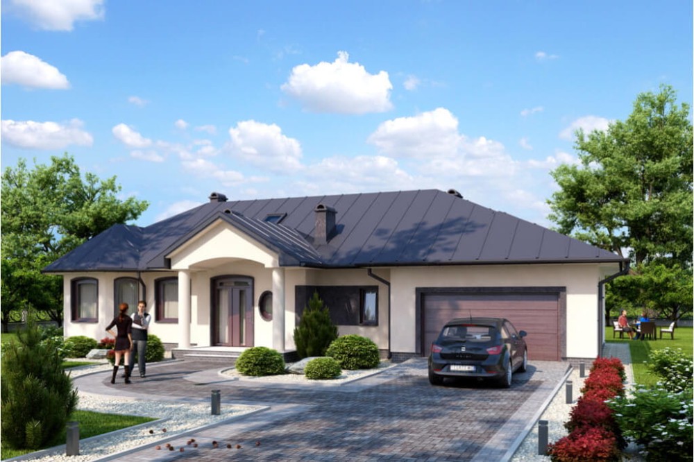 Projekt domu Bogaczewo N L-5508 N, parterowy z poddaszem mieszkalnym, bez podpiwniczenia  - kolorystyka wersja 3