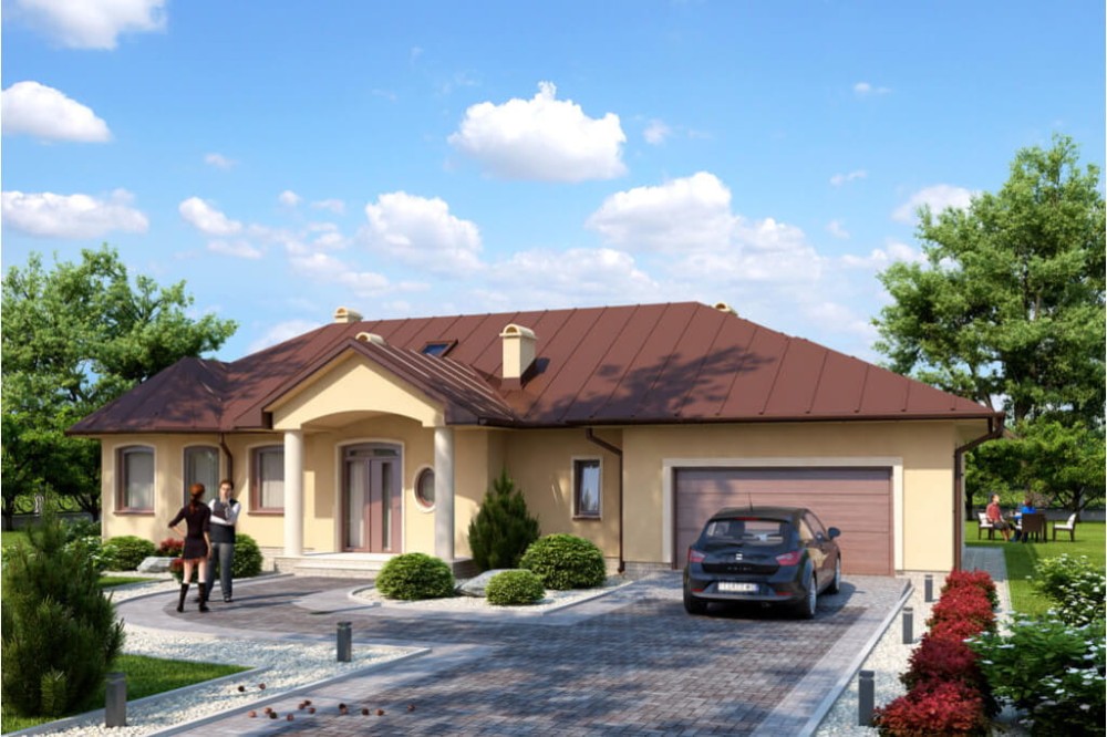 Projekt domu Bogaczewo N L-5508 N, parterowy z poddaszem mieszkalnym, bez podpiwniczenia  - kolorystyka wersja 4