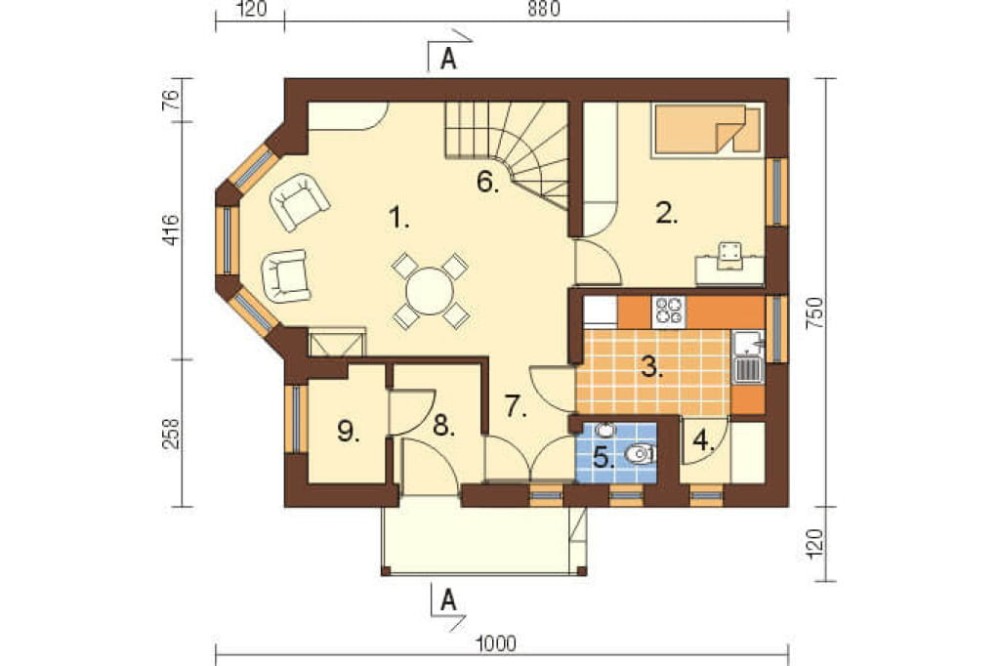 Projekt domu Biskupin DM-6105, parterowy z poddaszem mieszkalnym, bez podpiwniczenia - rzut parteru