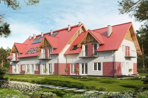 Projekt budynku mieszkalno - pensjonatowego LK-114, parterowy z poddaszem użytkowym, bez podpiwniczenia, bez garażu - kolorystyka wersja 2