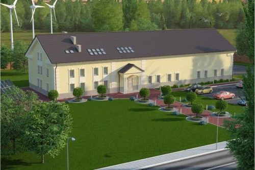 Projekt hali magazynowo-biurowej LK-100, budynek piętrowy z antresolą, bez podpiwniczenia - kolorystyka wersja 1
