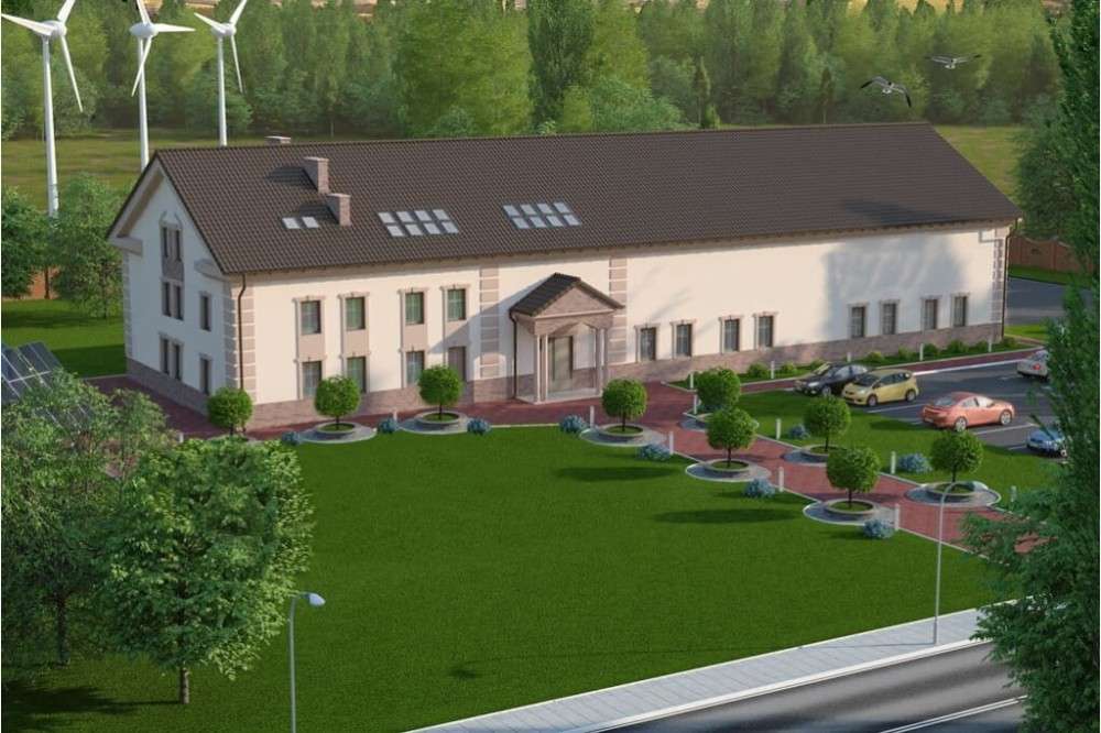 Projekt hali magazynowo-biurowej LK-100, budynek piętrowy z antresolą, bez podpiwniczenia - kolorystyka wersja 4