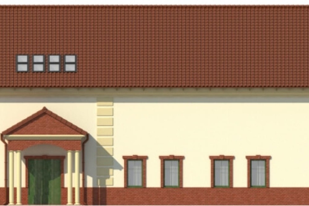 Projekt hali magazynowo-biurowej LK-100, budynek piętrowy z antresolą, bez podpiwniczenia - elewacja frontowa