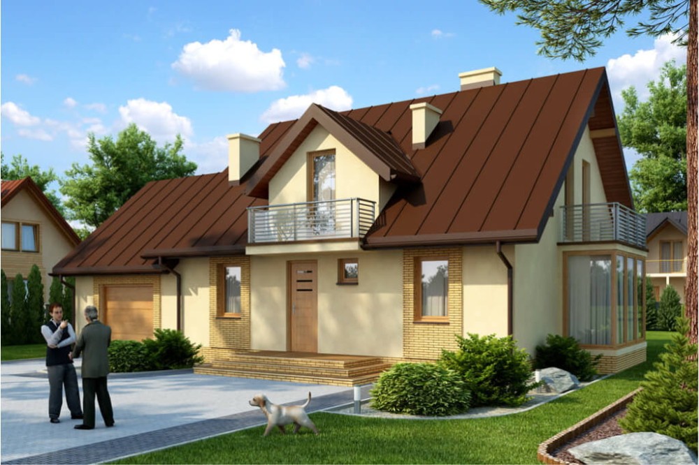 Projekt domu Stryszawa DM-6382, parterowy z poddaszem mieszkalnym, bez podpiwniczenia, z garażem - kolorystyka wersja 3