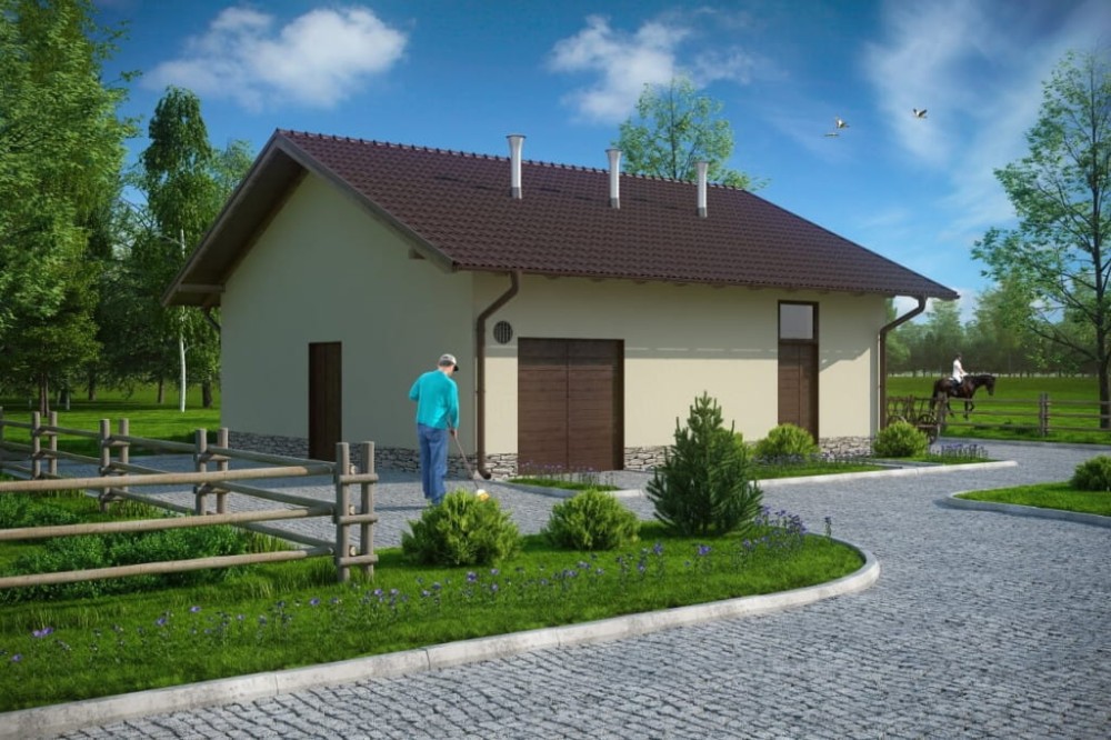 Projekt stajni LZG-78, parterowy, niepodpiwniczony, bez poddasza - kolorystyka wersja 1