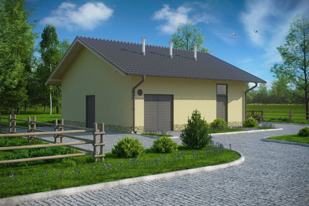 Projekt stajni LZG-78, parterowy, niepodpiwniczony, bez poddasza - kolorystyka wersja 2