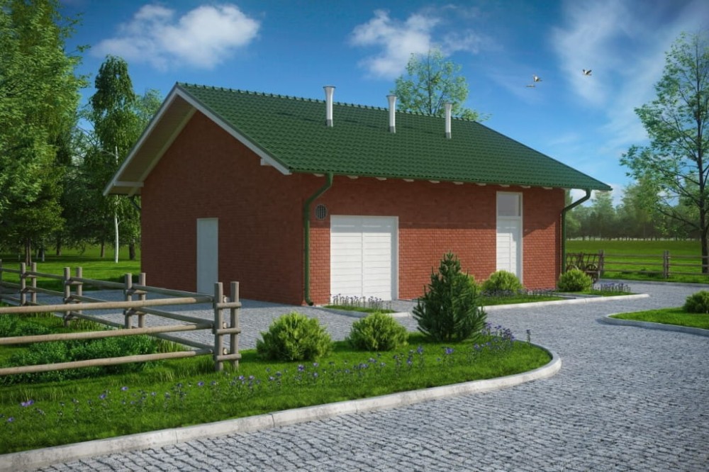 Projekt stajni LZG-78, parterowy, niepodpiwniczony, bez poddasza - kolorystyka wersja 3