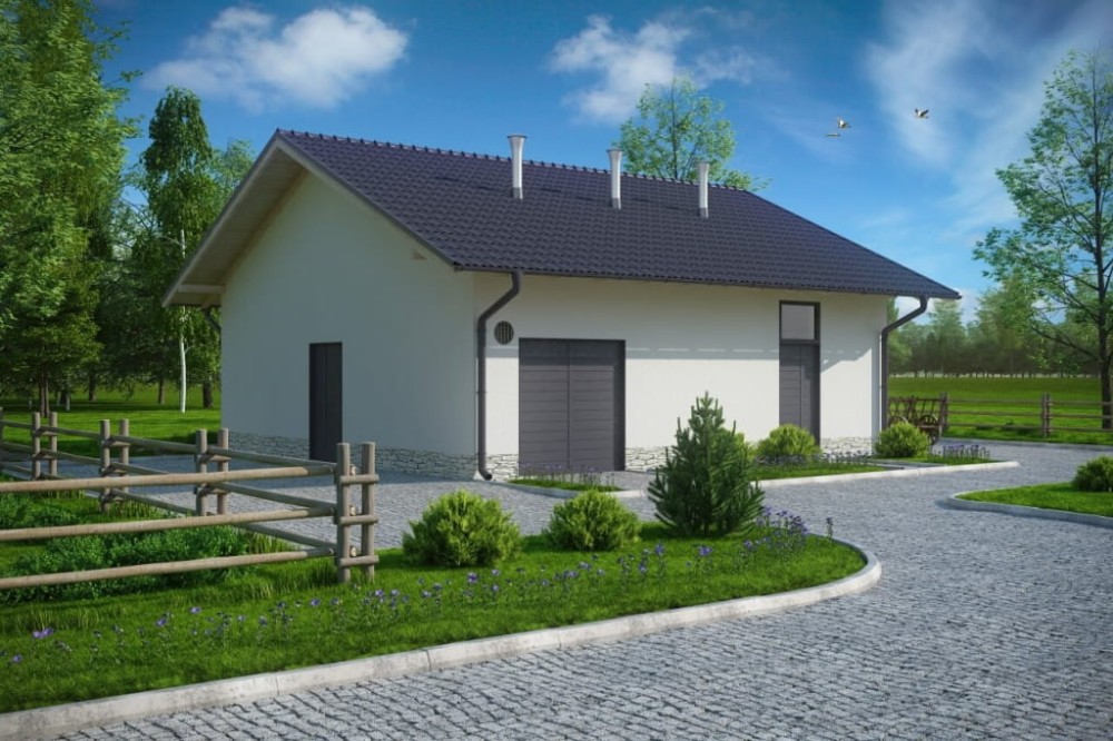 Projekt stajni LZG-78, parterowy, niepodpiwniczony, bez poddasza - kolorystyka wersja 4