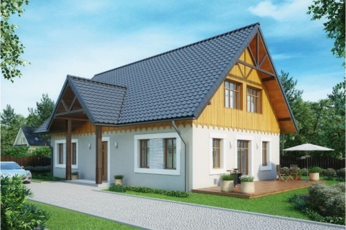 Projekt domu Orzesznik 2 L-6607,  dom parterowy z poddaszem użytkowym,  niepodpiwniczony - kolorystyka wersja 1