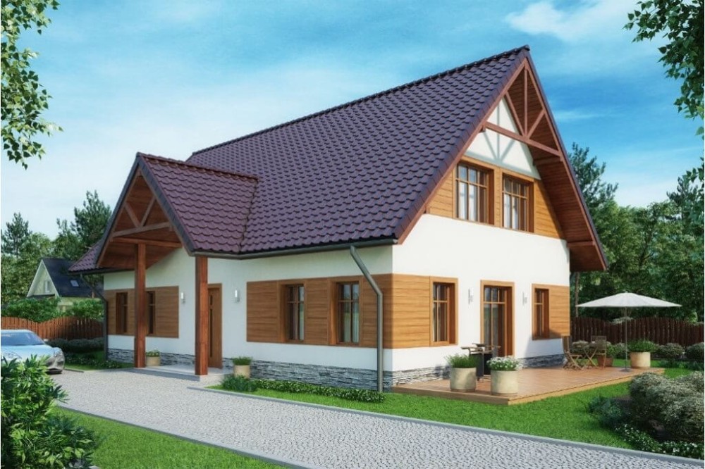 Projekt domu Orzesznik 2 L-6607,  dom parterowy z poddaszem użytkowym,  niepodpiwniczony - kolorystyka wersja 4