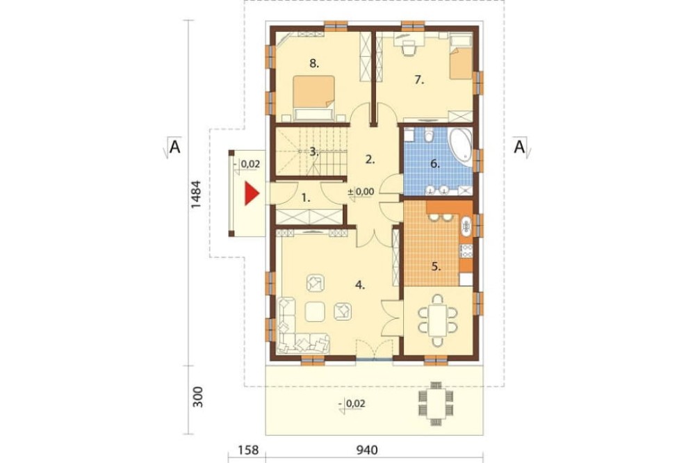 Projekt domu Orzesznik 2 L-6607,  dom parterowy z poddaszem użytkowym,  niepodpiwniczony - rzut parteru