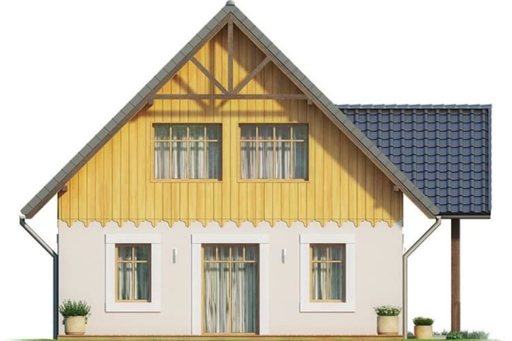 Projekt domu Orzesznik 2 L-6607,  dom parterowy z poddaszem użytkowym,  niepodpiwniczony - wizualizacja elewacji lewej