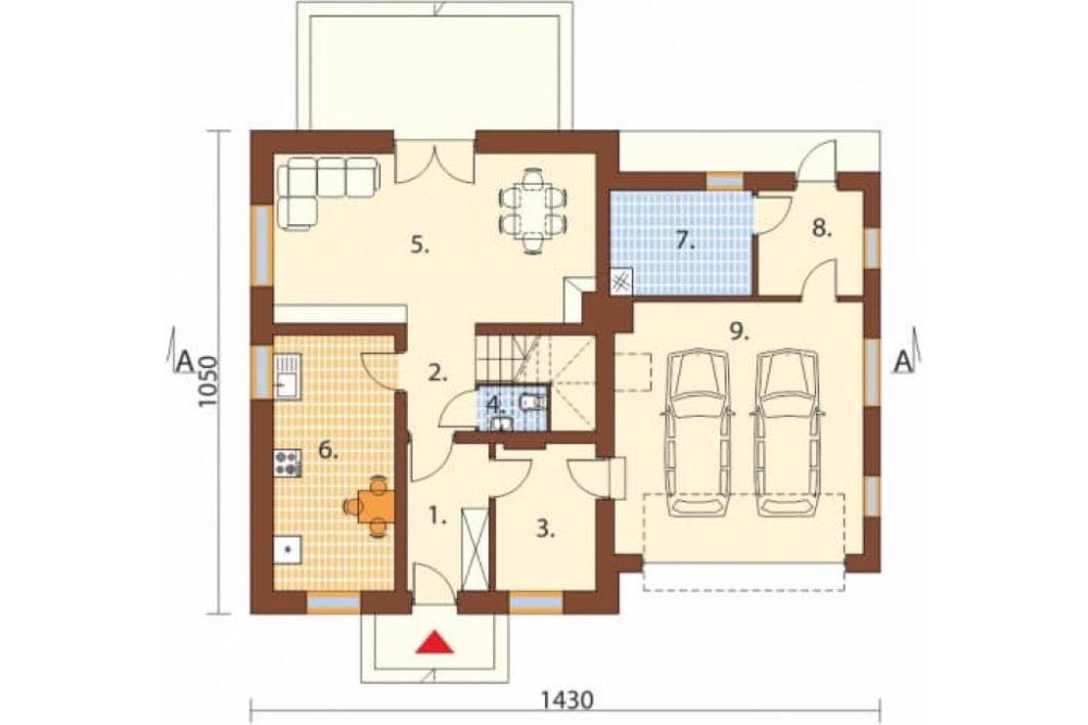 Projekt domu Bartne 2G L-6499 G, jednorodzinny, parterowy, z poddaszem mieszkalnym, bez podpiwniczenia, z garażem dwustanowiskowym - rzut parteru