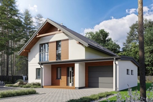 Projekt domu Zinelia 2 L-6800, parterowy z poddaszem użytkowym, garażem jednostanowiskowym - kolorystyka wersja 1