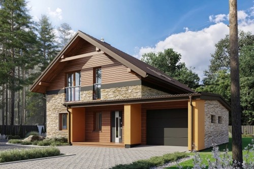 Projekt domu Zinelia 2 L-6800, parterowy z poddaszem użytkowym, garażem jednostanowiskowym - kolorystyka wersja 2