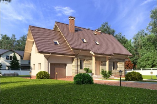 Projekt domu Modraczków 2 L-6610, dwukondygnacyjny bez podpiwniczenia, z garażem jednostanowiskowym - kolorystyka wersja 2