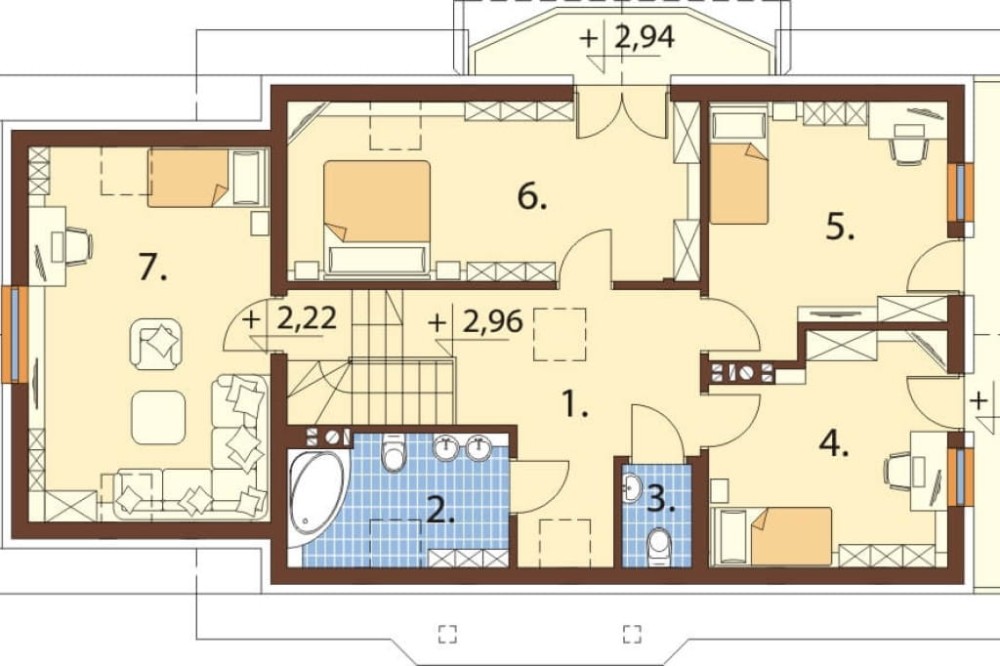 Projekt domu Modraczków 2 L-6610, dwukondygnacyjny bez podpiwniczenia, z garażem jednostanowiskowym - rzut poddasza