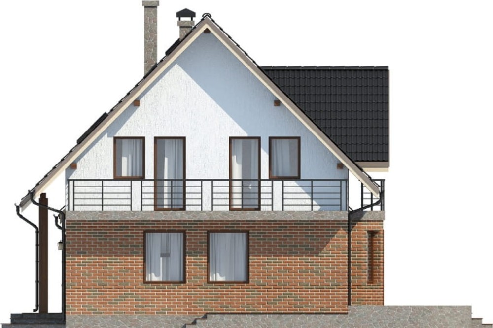 Projekt domu Modraczków 2 L-6610, dwukondygnacyjny bez podpiwniczenia, z garażem jednostanowiskowym - wizualizacja elewacji prawej