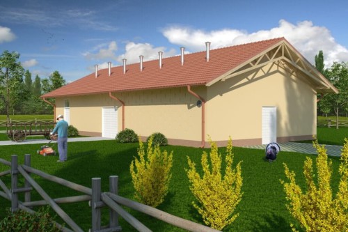 Projekt stajni  ZG-84,parterowy, niepodpiwniczony bez garażu - kolorystyka wersja 1