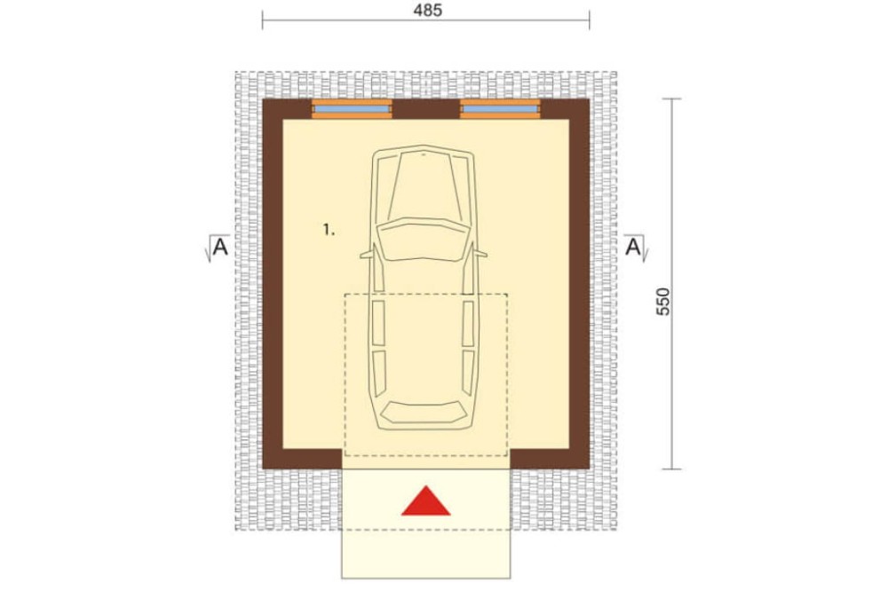 Projekt garażu jednostanowiskowego ZG-43, parterowy, bez podpiwniczenia - rzut parteru