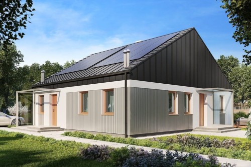 Projekt domu Tarmona 2 L-6757, parterowy z antresolą, dwulokalowy, niepodpiwniczony, bez garażu - kolorystyka wersja 2