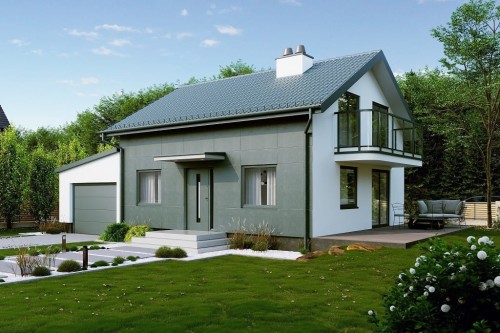 Projekt domu Amida 2 L-6716, parterowy z poddaszem użytkowym, z garażem jednostanowiskowym - kolorystyka wersja 1