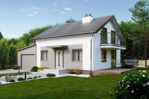 Projekt domu Amida 2 L-6716, parterowy z poddaszem użytkowym, z garażem jednostanowiskowym - kolorystyka wersja 2