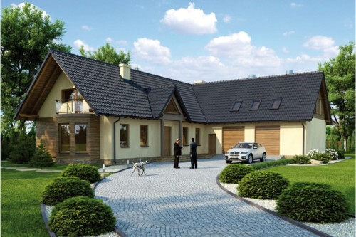 Projekt domu Rozmarynów 2 L-6328, parterowy, z poddaszem niemieszkalnym, bez podpiwniczenia - kolorystyka wersja 2