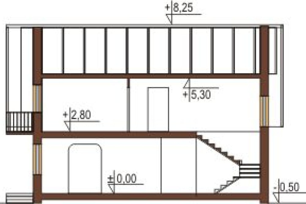 Projekt domu Dwerniczek DM-5573, parterowy z poddaszem mieszkalnym, bez podpiwniczenia -  przekrój A-A