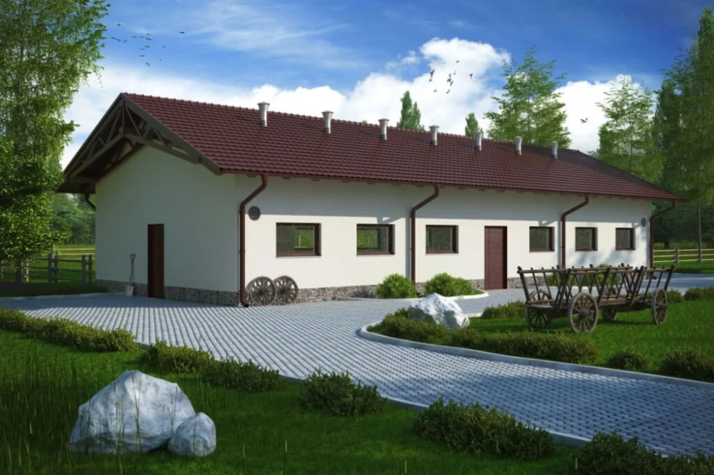 Projekt chlewni ZG-69, parterowy niepodpiwniczony, bez poddasza - kolorystyka wersja 3