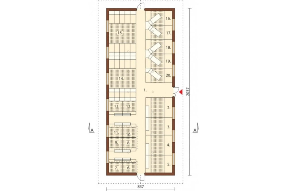 Projekt chlewni ZG-69, parterowy niepodpiwniczony, bez poddasza - rzut parteru