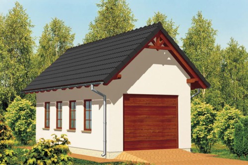 Projekt garażu jednostanowiskowego ZG-36, parterowy ze strychem, bez podpiwniczenia - kolorystyka wersja 1