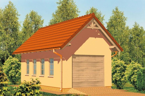 Projekt garażu jednostanowiskowego ZG-36, parterowy ze strychem, bez podpiwniczenia - kolorystyka wersja 2