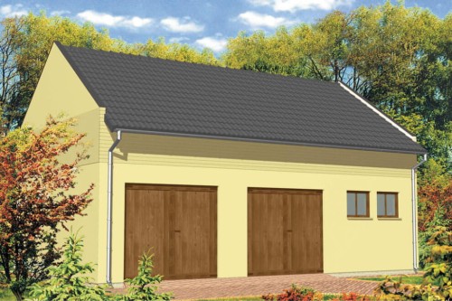 Projekt garażu dwustanowiskowego ZG-27, parterowy, bez podpiwniczenia - kolorystyka wersja 2