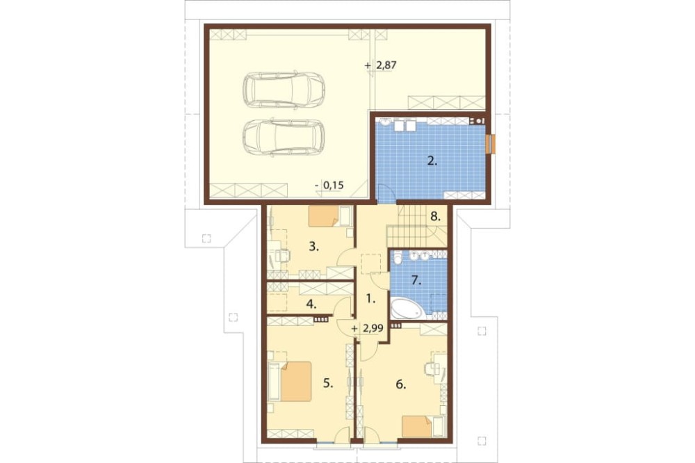 Projekt domu Koria 2 L-6696, parterowy z poddaszem użytkowym, niepodpiwniczony, z garażem dwustanowiskowym - rzut poddasza